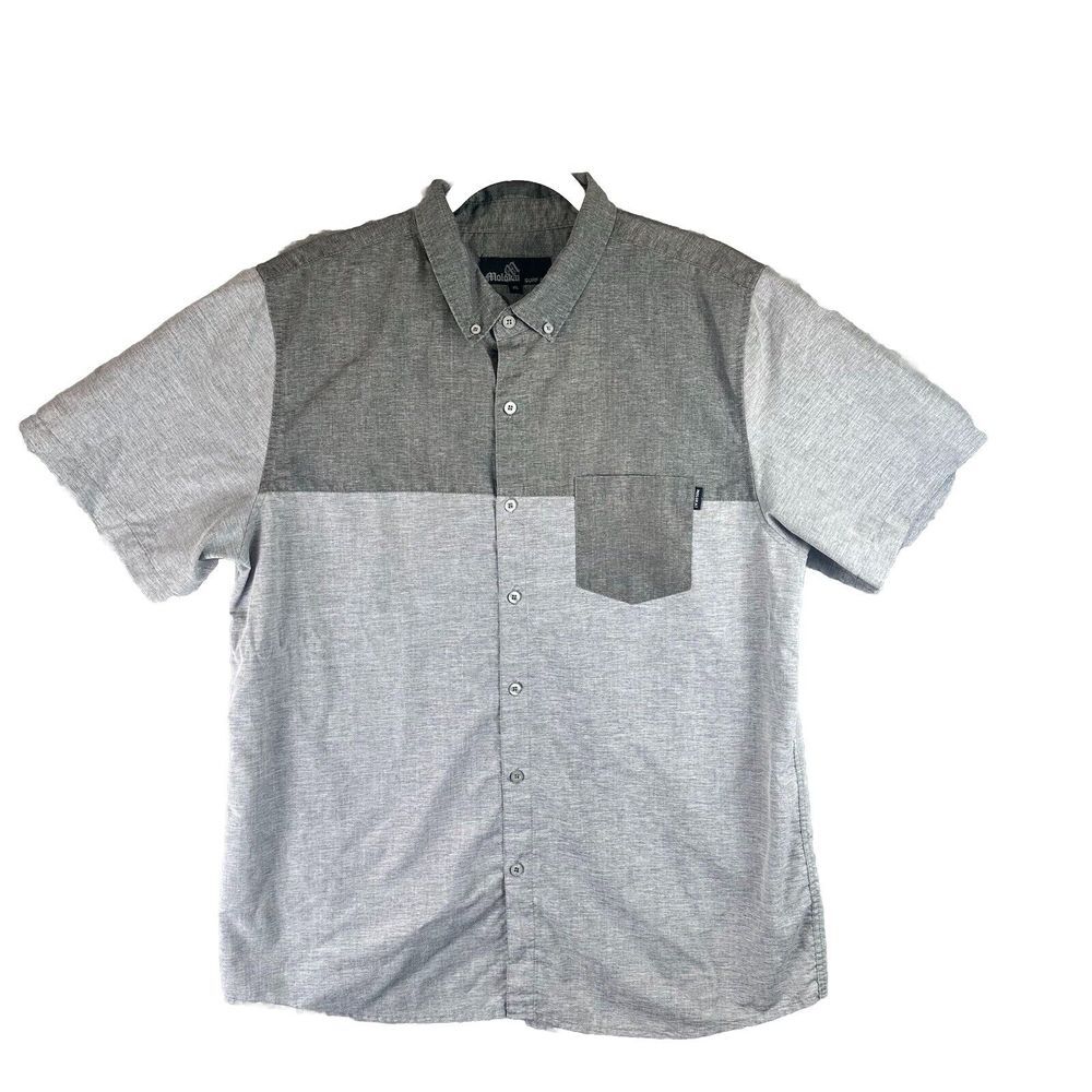 Molokai Surf Co Button Down Shirt Mens XL Short Sleeve Gray Color block Casual‎